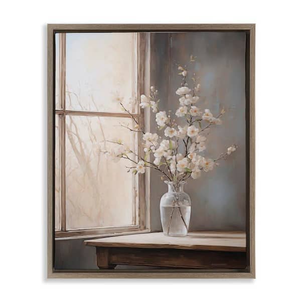 Stupell Industries Spring Arrangement Windowsill by Arlington Prints Brown Floater Frame Nature Graphic Art Print 31 in. x 25 in.