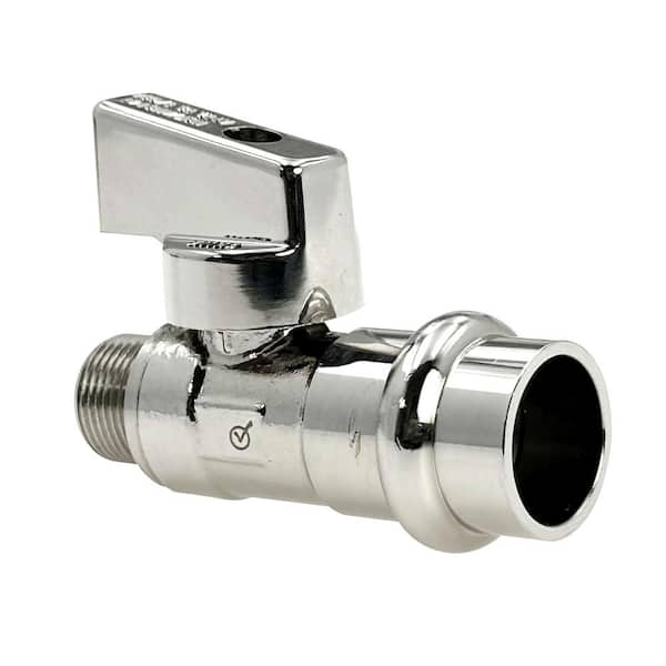 PLUMBFLEX 1/2 in. Press x 3/8 in. OD COMP Quarter Turn Straight Compact Supply Stop valve Lead Free Chrome Plated Brass