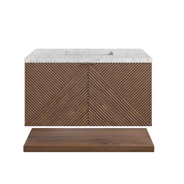 James Martin Vanities Marcello 36.0 in. W x 23.5 in. D x 37.2 in. H Bathroom Vanity in Chestnut with Eternal Jasmine Pearl Quartz Top