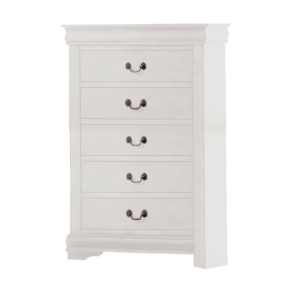 White 5-Drawer Chest with Brushed Nickel Hardware