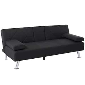 20 in. W Straight Pillow Top Arm-Seater Linen Fabric Couch 3-Convertible Rectangle Sofa in Black