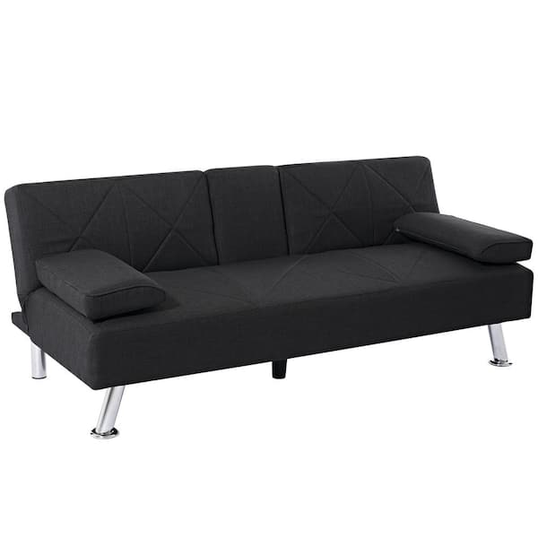 VECELO 20 in. W Straight Pillow Top Arm-Seater Linen Fabric Couch 3-Convertible Rectangle Sofa in Black