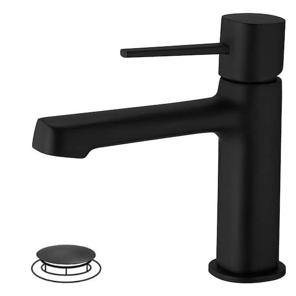 HOMEMYSTIQUE Single Handle Single Hole Bathroom Faucet in Matte Black