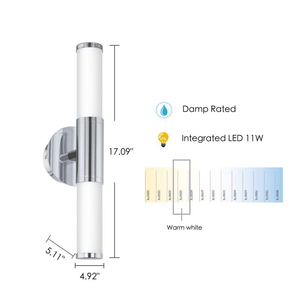 Palmera Chrome 20" LED Vanity Cylinder Wall Sconce