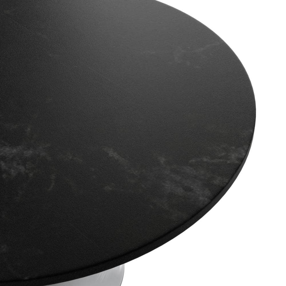 Verve Black Round MDF Dining Table with White Steel Pedestal Base