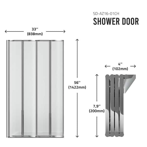 ANZZI Accordion Style 33 in. W x 56 in. H Sliding Framed Tub Door
