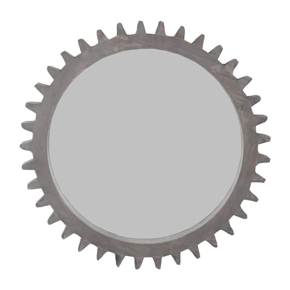 Dark Brown 33.86 in W x 33.86 in. H Industrial Round Glass Framed Mirror Wa