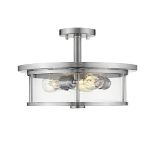 Savannah 15.75 in. 3-Light Brushed Nickel Semi-Flush Mount with Clear Shade