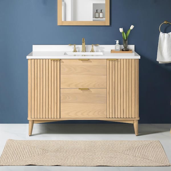 OVE Decors Gabi 48 in. W x 22 in. D x 35 in. H Single Sink Bath Vanity in Rustic Ash with White Engineered Stone Top