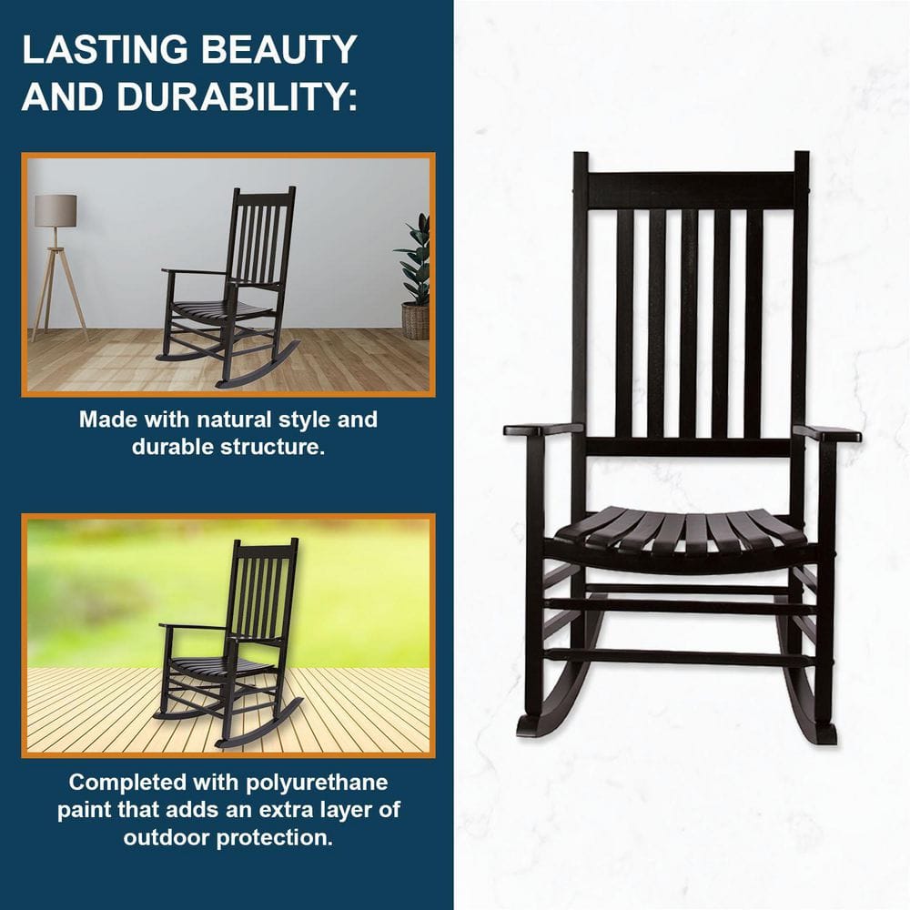 Vermont Black Hardwood Outdoor Porch Rocking Chair with Arms