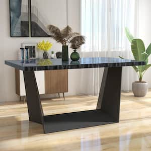Calvert 70 in. Rectangle Gray and Black Marble Top Counter Height Table (Seats 6)