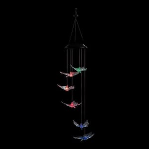 27 in. Tall Outdoor Solar Powered Wind Mobile with Color Changing LED Butterfly Lights