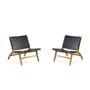 Maintenon Black and Nature Leatherette Side Chair (Set of 2)