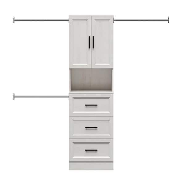 Reynolds 25 in. W x 83.25 in. H Magnolia Oak Laminate Board Traditional Closet System Tower w/ 2-Doors and 3-Drawers