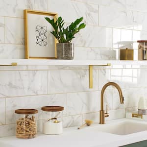 LuxeCraft Calacatta Gold Marble 8 in. x 24 in. Glazed Ceramic Wall Tile (1.33 sq. ft./Each)