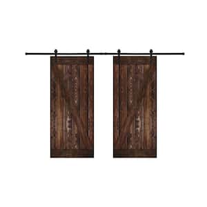 Z Series 48 in. x 84 in. Dark Brown Finished Pine Wood Sliding Barn Door with Hardware Kit