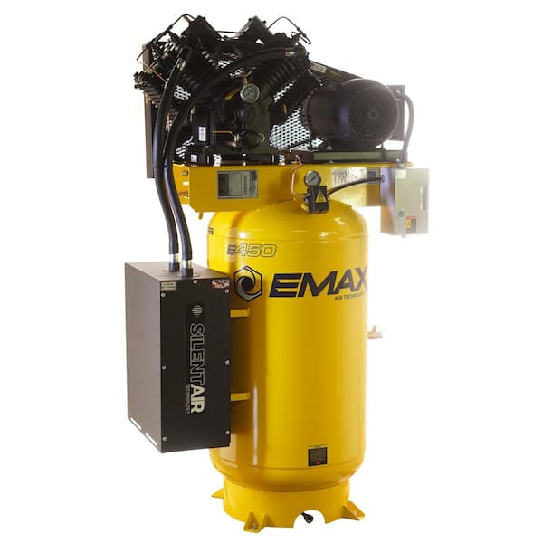 Silent Air Industrial E450 Series 80 Gal. 175 psi Electric 7.5HP 31CFM 1-Ph. 2-Stage Vertical Stationary Air Compressor