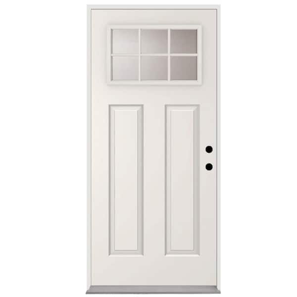 Steves & Sons Element 32 in. x 80 in. Left-Hand 6-Lite 1/4-Lite Clear Glass White Primed Steel Prehung Front Door with Brickmold