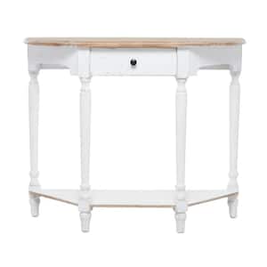 36 in. White Extra Large Rectangle Wood 1 Drawer and 1 Shelf Console Table with Brown Wood Top