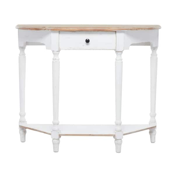 Litton Lane 36 in. White Extra Large Rectangle Wood 1 Drawer and 1 Shelf Console Table with Brown Wood Top