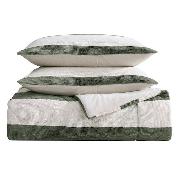Nautica Lawndale 3-Piece Almond/Fern Green Twill Plush Full/Queen Comforter Set