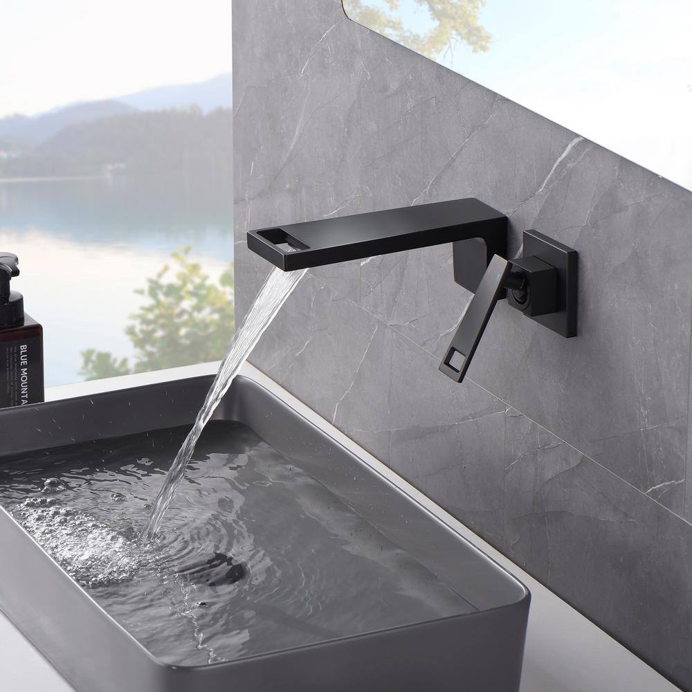 Matte Black Brass Wall Mount Waterfall Bathroom Faucet
