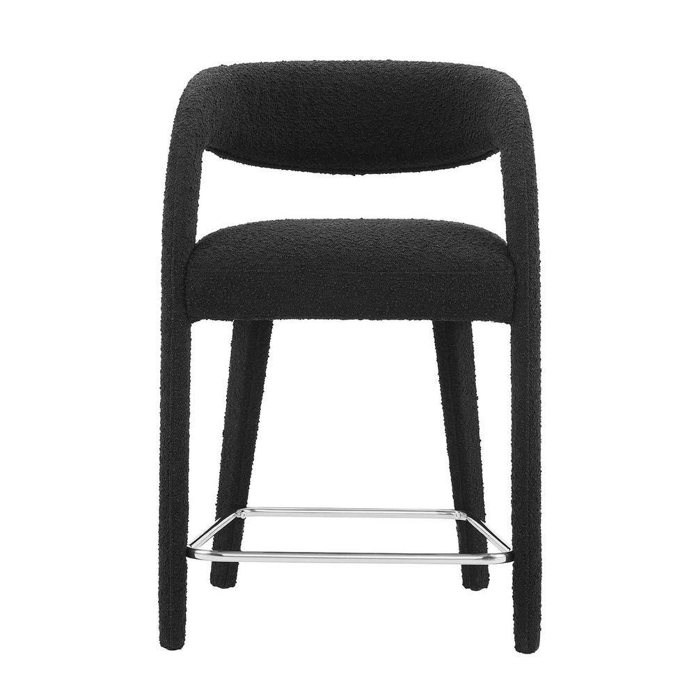 Black Boucle Upholstered Counter Stools with Metal Legs, Set of 2