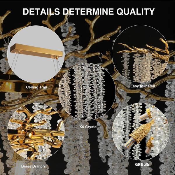 YUYI 16-Light Gold Chandelier, Luxury Flush Mount Chandelier with