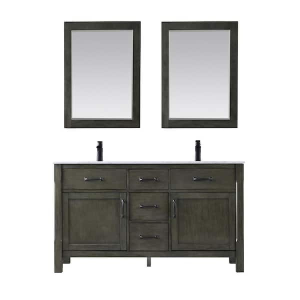 Altair Maribella 60 in. Bath Vanity in Rust Black with Carrara Marble Vanity Top in White with White Basin and Mirror