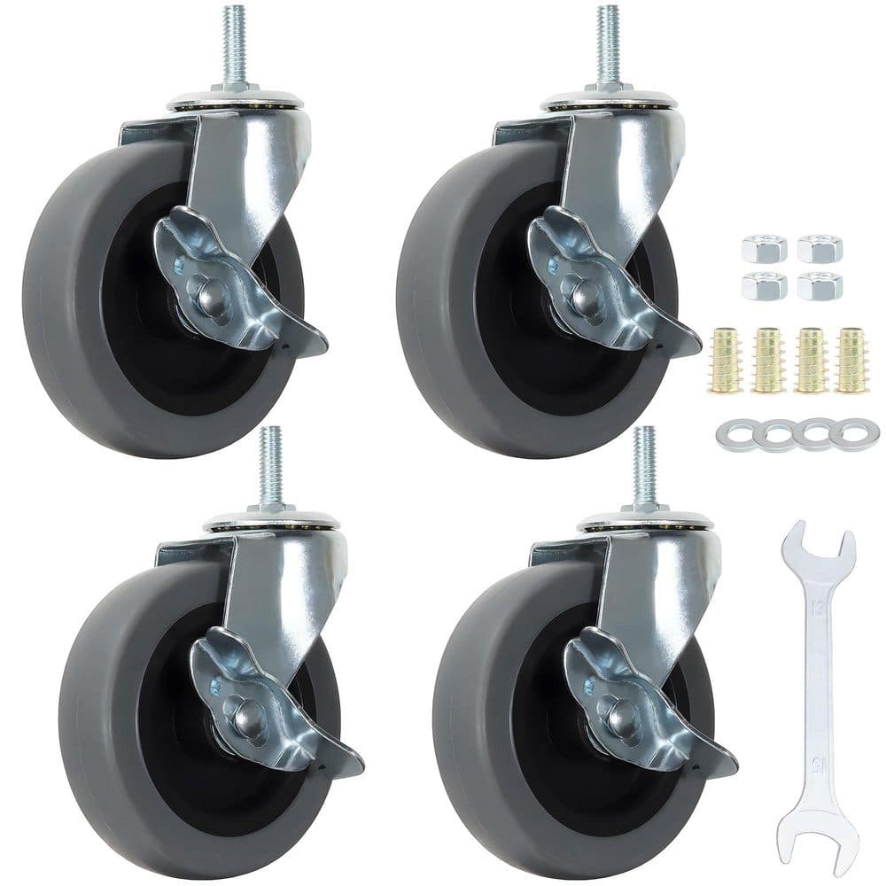 4 Pack Gray 4 in. Swivel Stem Caster with Side Brakes 5/16-18x1 in. Threaded Stem Highly-Elastic TPR Wheels Mute Castors price history on PriceWatchPro