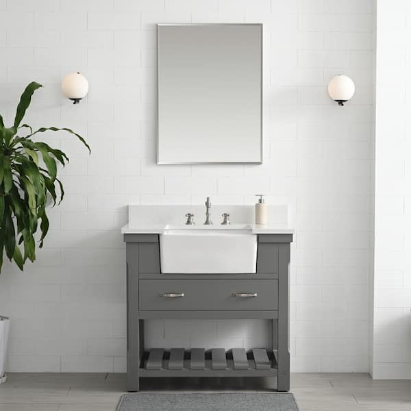 SUDIO Wesley 36 in. W x 22 in. D Bath Vanity in Gray with Engineered Stone Vanity Top in Ariston White with White Sink