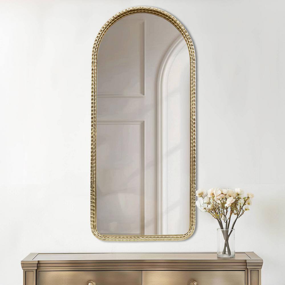 Gold Arched Rectangular Wall Mirror with Intricate Frame