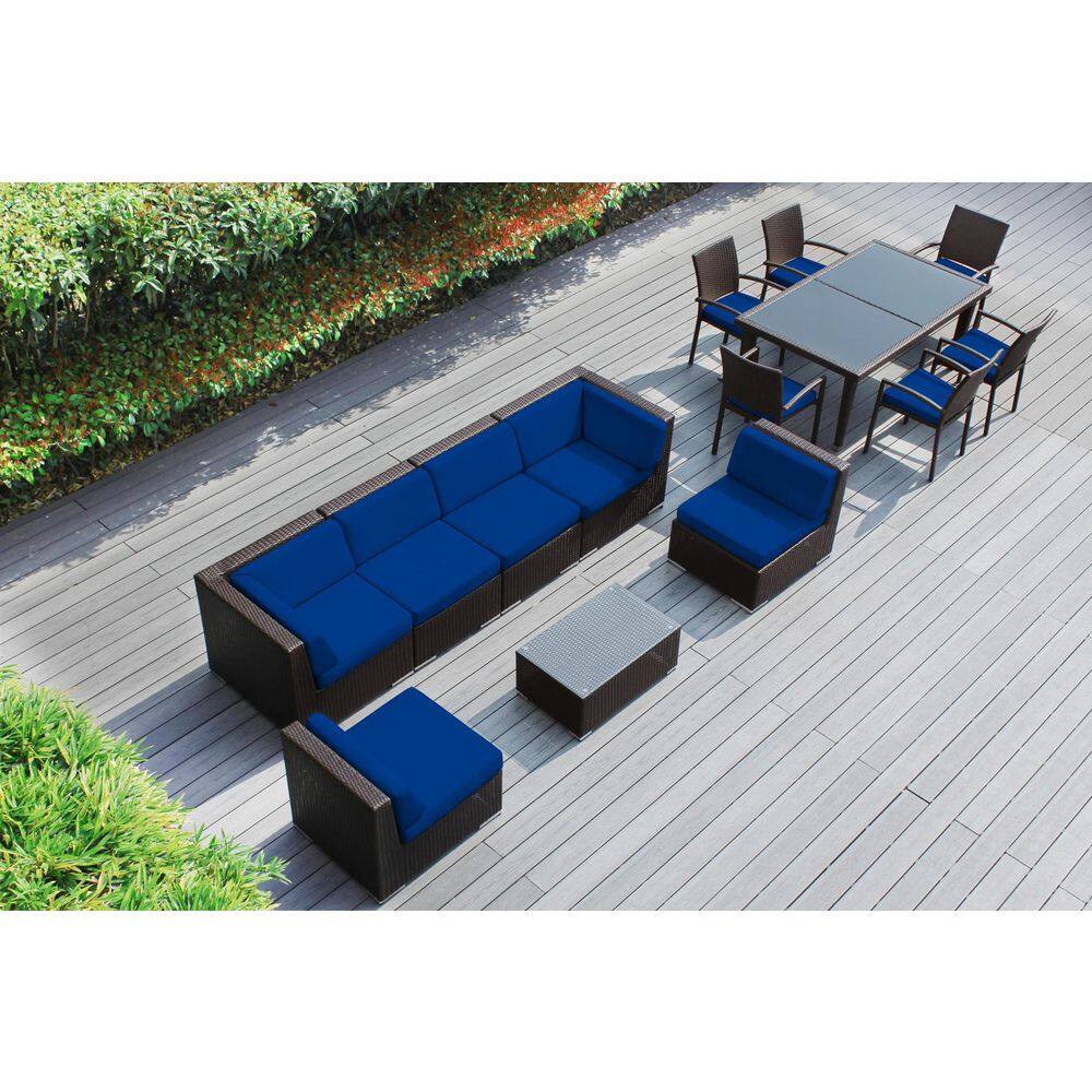 Ohana Dark Brown 14-Piece Wicker Patio Conversation Set with Stackable Dining Chairs and Sunbrella Pacific Blue Cushions price history on PriceWatchPro