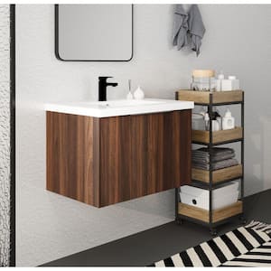 29.50 in. W x 18.10 in. D x 19.30 in. H Floating Wall-Mounted Bath Vanity in California Walnut with White Resin Top