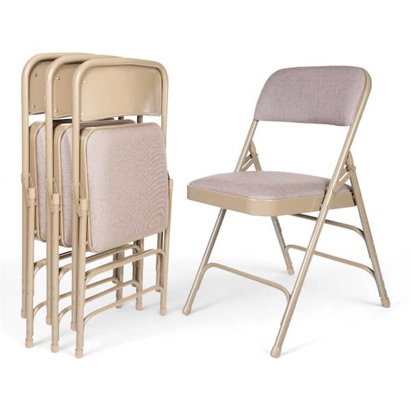 Bernadine Fabric Triple Brace Folding Dining Chair, Beige (Pack of 4)