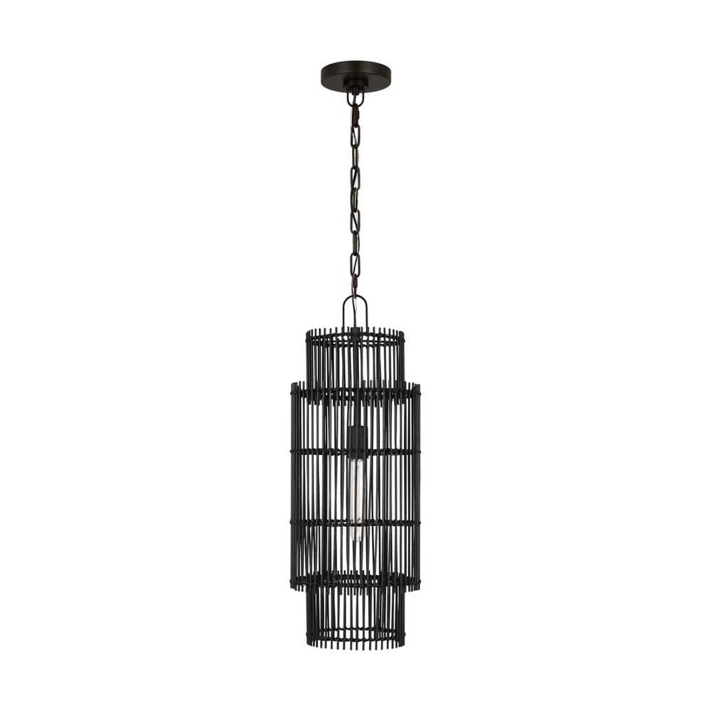 Elio Small 1-Light Aged Iron Hanging Pendant Light with Black Bamboo Shade price history on PriceWatchPro
