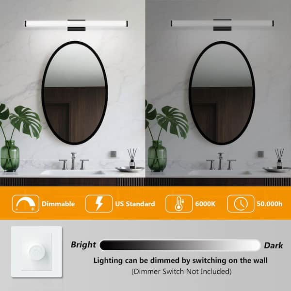 33 in. 1-Light Black Modern Dimmable LED Vanity Light Bar 6000K Mirror Light with Acrylic Shade