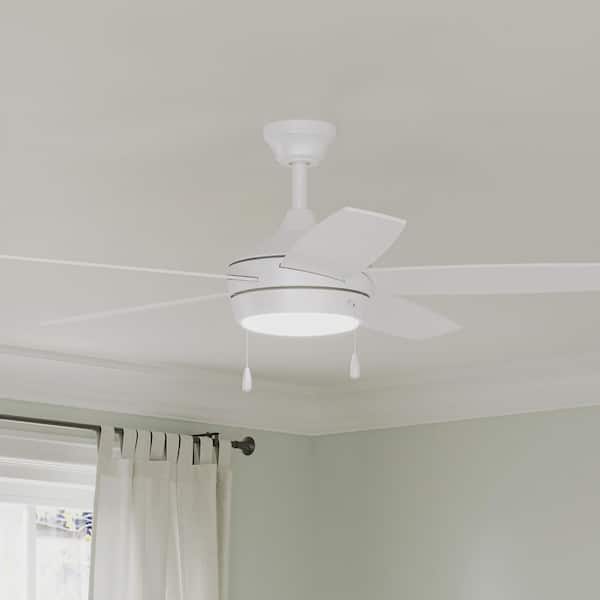 Nolyn V 52 in. 5-Blade Standard Matte White Modern LED Downrod Mount Ceiling Fan with Matte White Blades