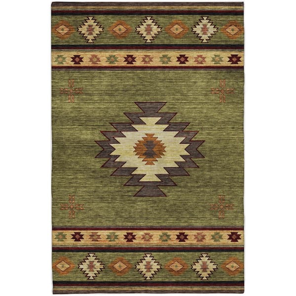Dream Shag Premium Machine Washable Abstract ADS179 Green 8 ft. x 10 ft. Area Rug