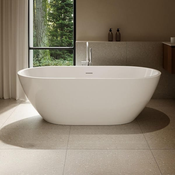 Ayago 66 in. x 30 in. Freestanding Soaking Bathtub in Glossy White with White Pop-Up Drain