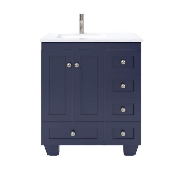 Happy 28 in. Single Sink Blue Bath Vanity with White Carrara Quartz Top (Assembled)
