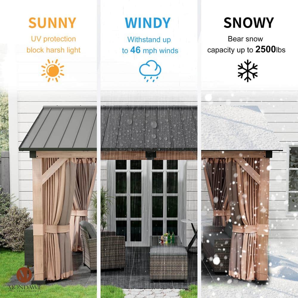 11' x 13' Brown Aluminum Patio Gazebo with Black Roof