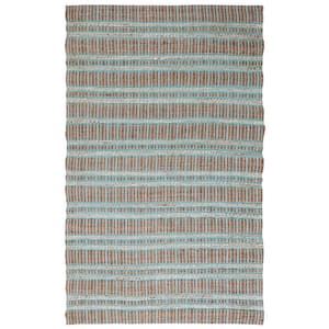 Natural Fiber Teal/Beige 6 ft. x 9 ft. Striped Woven Area Rug