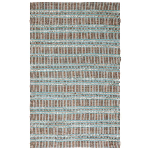 SAFAVIEH Natural Fiber Teal/Beige 6 ft. x 9 ft. Striped Woven Area Rug