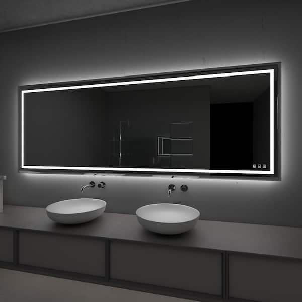 waterpar 88in. W x 38 in. H Rectangular Frameless Wall Bathroom Vanity Mirror with Backlit and Front Light