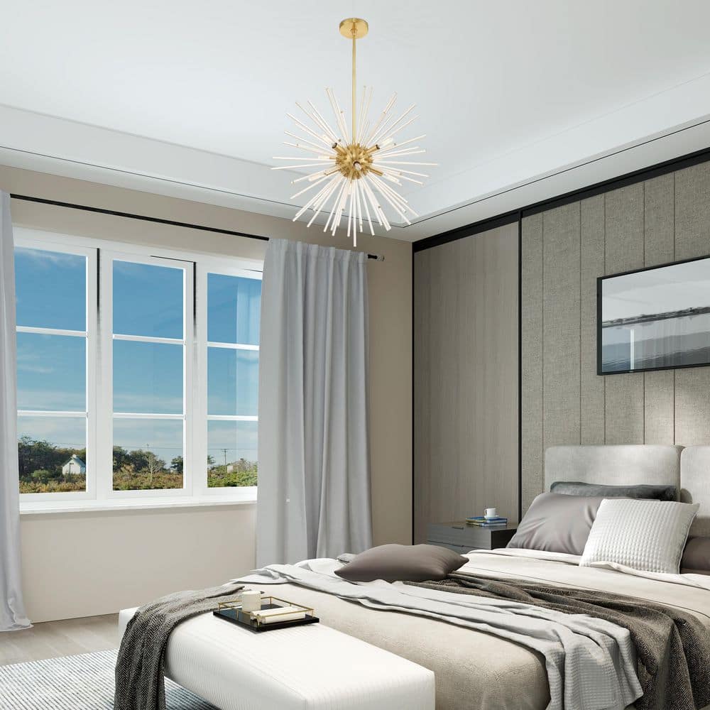 Elegant Utopia 8-Light Satin Brass Chandelier with Crystal Rods
