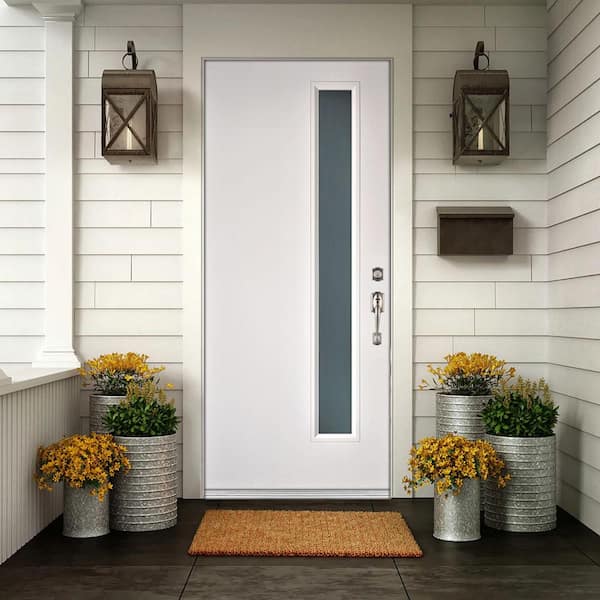 MP Doors 36 in. x 80 in. Smooth White Right-Hand Inswing Narrow 1-Lite Frosted Fiberglass Prehung Front Door MP Doors 36 in. x 80 in. Smooth White Right-Hand Inswing Narrow 1-Lite Frosted Fiberglass Prehung Front Door