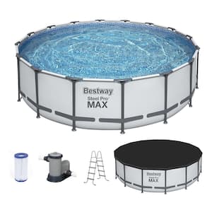 Pro MAX 16 ft. x 16 ft. Round 48 in. Metal Frame Above Ground Swimming Pool with Pump & Cover