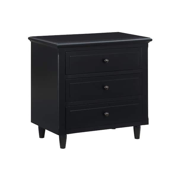 Polibi Modern Black 3-Drawer Exquisite Solid Wood Cabinet Nightstand(28 ...