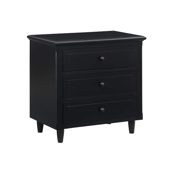 Modern Black 3-Drawer Exquisite Solid Wood Cabinet Nightstand(28.1 in. H x 27.9 in. W x 16.9 in. D)